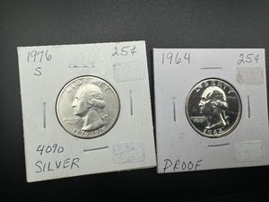 CHOICE, SILVER 1976S & 1964 PROOF QUARTERS, CHOICE UNCIRCULATED (2 Coins)