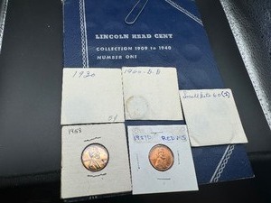 PARTIAL LINCOLN BOOK & LOOSE CENTS - 46 COINS TOTAL, VARIETIES