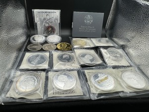 1991 PROOF RUSHMORE HALF IN OGP, PLUS PLATED COINS & TOKENS  (17 COINS TOTAL)