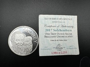 2017 1 oz SOLZHENITSYN .999 SILVER ROUND RARE 1,984 OF 2,255 MINTED WCOA