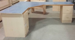 Corner Desk with File Drawer Base, Blue Top.