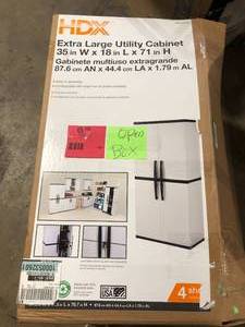 HDX Plastic Freestanding Garage Storage Cabinet With Lockable Doors and Shelves in Gray (35 in. W x 71 in. H x 18 in. D) Open Box  Customer Returns See Pictures