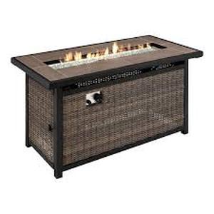 Home Decorators Collection Corden 49.6 in. W 50000 Btu black Steel Propane Outdoor Fire Pit with Fire Glass Open Box   Customer Returns See Pictures