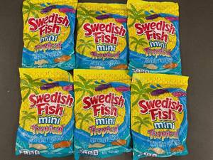 GA 2 - Set of 6 Packaged Swedish Fish Mini Tropical Candy - 8oz Each