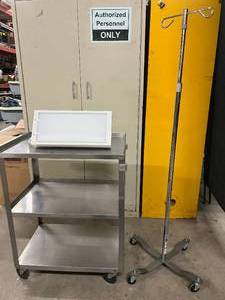 lot 35 image: Henry Schein Illuminator X-Ray Viewer Light View Box and Drive 13033 Adjustable Height I.V. Pole - In Great Condition