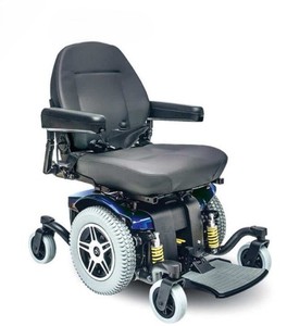 lot 7 image: MSRP $5500 Jazzy 614 HD Heavy Duty High Performance Bariatric Wheelchair wActive-Trac ATX Suspension & Charger -23 Seat Width Tight TurningRadius -450lb Weight Cap. - Works Great - Headrest Removed Minor Wear In Areas