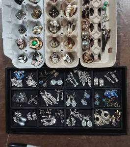 Large Lot Of Rhinestone & Other Vintage Clip And Screw Back Earrings