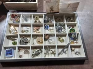 Lot Of Pins, Buttons, Military Medals, Scouts, Masons, Key Fobs & Locks