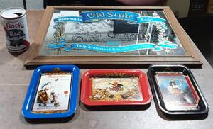 20x14 Old Style Lager Mirror, Pabst Back Beer Can & 3- Anheuser-Busch Mini Trays