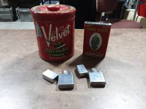 2-Tobacco Cans, 2-Zippo Lighters