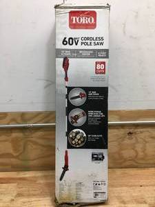 lot 24 image: Toro 60V Cordless Pole Saw With 2 Ah Battery and Charger Model # 51870
