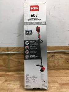 lot 25 image: Toro 60V Cordless String Trimmer With 2 Ah Battery and Charger Model # 51831