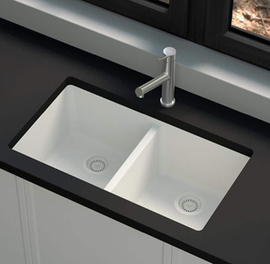 lot 7 image: GLACIER BAY Stonehaven 33 in. Undermount 5050 Double Bowl White Ice Granite Composite Kitchen Sink with White Strainer