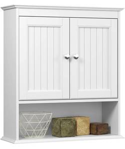 lot 118 image: Spirich Bathroom Cabinet Wall Mounted with Doors, Wood Hanging Cabinet with Doors and Shelves Over The Toilet, Bathroom Wall Cabinet White