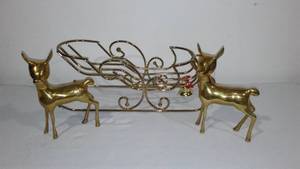 Vintage Brass Reindeer and Sleigh.