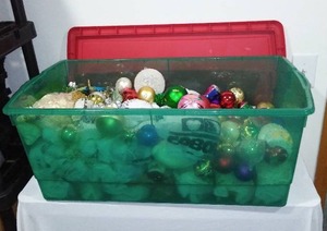 Large Tote Of Christmas Ornaments.
