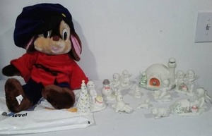 Snow Babies Winter Scene And Fievel Stuffed Animal.