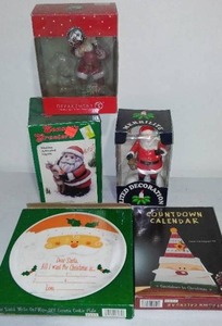 Santa Plate, Calendar, And Ornaments.
