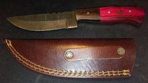 Etched Knife With Wood Handle And Sheath