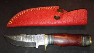 Etched Knife With Red Sheath