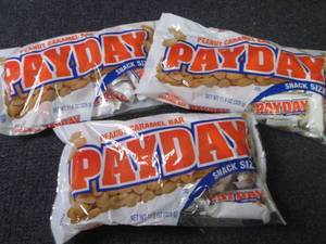 lot 123 image: 3- 11.6 oz PayDay Bars...