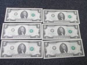 lot 456 image: 6 Sequential, Uncirculated $2 Bills...