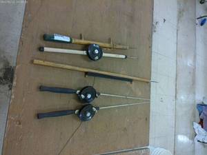 lot 197 image: Group of 4 Ice Fishing Rods with Reels - Includes New Item
