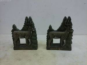 lot 270 image: Pair of Vintage Bookends - Deer and Pine Tree Design