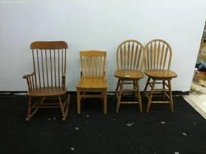 lot 409 image: Set of 4 Wooden Chairs - Includes Rocking Chair