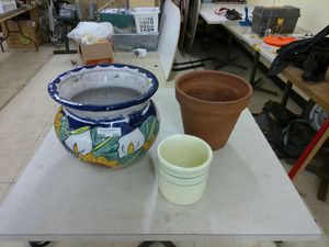 lot 436 image: Set of 3 Flower Pots - Decorative Ceramic, Terracotta, and Small Plant Pot