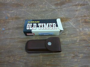 lot 471 image: Schrade Old Timer Folding Knife with Leather Sheath