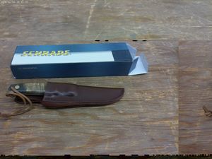 lot 482 image: Schrade Fixed Blade Knife with Leather Sheath and Box
