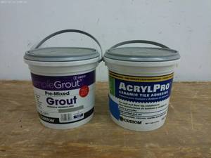lot 643 image: Lot of 2 Grout Containers SimpleGrout Pre-Mixed and AcrylPro Tile Adhesive