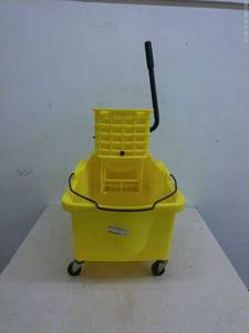 lot 300 image: Commercial Double Bucket Mop Cart with Caution Sign