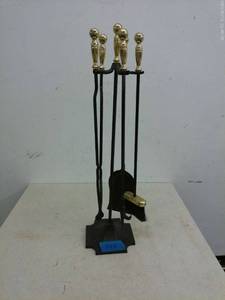lot 388 image: Set of 3 Decorative Fireplace Tools with Antler Handles