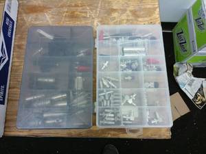 lot 682 image: Assorted Set of Audio and Connector Parts in Storage Tackle Box