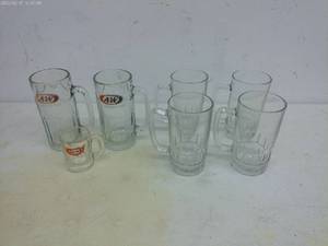 lot 334 image: Collection of 9 Assorted Vintage Glass Beer Mugs and Stein