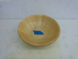 lot 351 image: Set of 2 Ceramic Bowls with Blue Stripes and Wooden Bowl