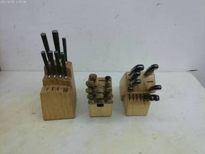lot 367 image: Set of 3 Wooden Knife Blocks with Knives