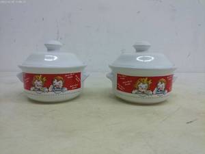 lot 374 image: Set of 2 Vintage Mini Casserole Dishes with Cartoon Characters
