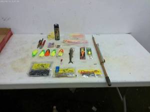 lot 264 image: Fishing Gear Lot with Lures, Rod, and Accessories