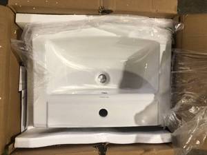 lot 40 image: Swiss Madison Sublime Pedestal Bathroom Ceramic Vessel Sink Round Single Faucet Hole in White  Customer Returns See Pictures