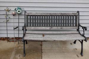 lot 35 image: Lawn & Garden Patio Wrought IronWood Bench and Garden Stakes