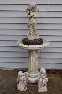 lot 38 image: Lawn and Garden Angel Cherub Statues and Birdbath