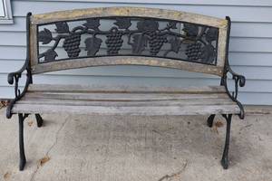 lot 44 image: Lawn and Garden Patio 4-Foot Grapevine-Themed Wrought Iron Wood Bench