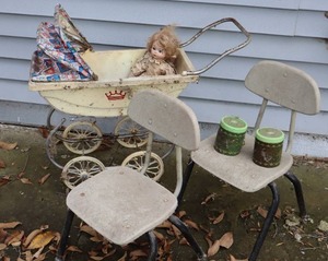 lot 252 image: Dirty Doll Buggy and Chairs etc.