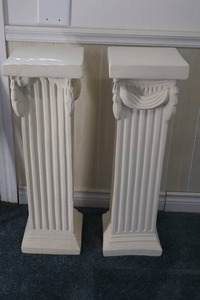 lot 54 image: (2) Vintage Greco Roman White Plaster Pillar Column Plant Stands...