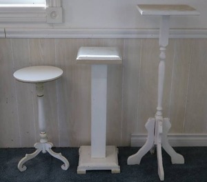 lot 57 image: (3) Country French-Style White Accent Pedestal Table Fern Plant Stand Home Decor...
