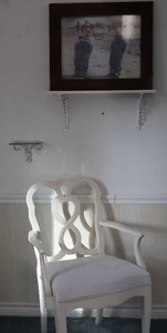 lot 60 image: Vintage French Rococo-Style Country White Arm Chair, Osh Gosh You Been Farming Long Wall Art Home DeCor...
