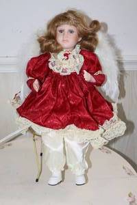 lot 63 image: Vintage Animated Porcelain Angel Christmas Motionette Shelf Sitting Doll wChair Decor...